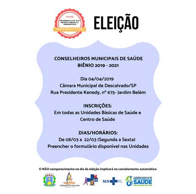Eleição - Conselheiros Municipais de Saúde (Biênio 2019 - 2021)
