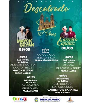 Descalvado 187 anos - Programação do mês de Setembro/2019