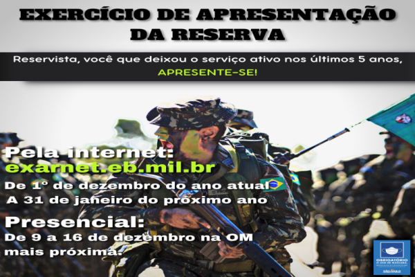 Foto: Edital de Convocação Exercício de Apresentação da Reserva