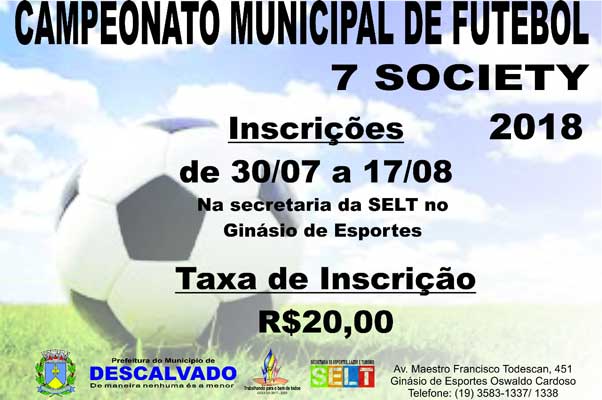 Inscrições para o ‘Campeonato Municipal de Futebol 7 Society’ já estão abertas