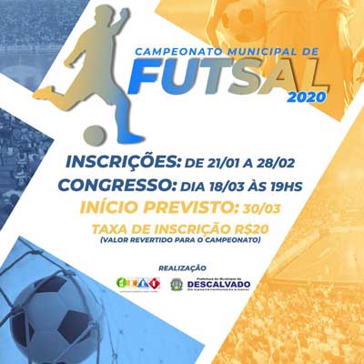 Abertas as inscrições para o Campeonato Municipal de Futsal 2020