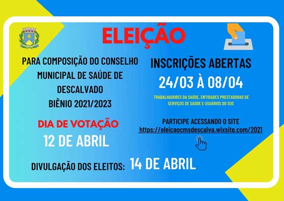 Estão abertas as inscrições para eleição do Conselho Municipal de saúde - Biênio 2021/2023