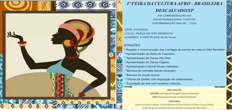 Acontece neste domingo a ‘I Feira da Cultura Afro-brasileira de Descalvado’ na Praça São Benedito