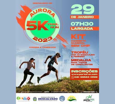 Dia 29 de janeiro acontece a 1ª Edição da Corrida e Caminhada Aurora Trail Run 5k