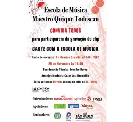 Escola de Música convida a população a participar da gravação do clipe