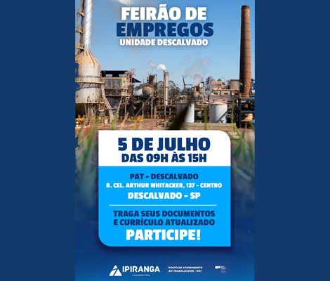 Dia 5, sexta-feira, tem Feirão do Emprego Usina Ipiranga