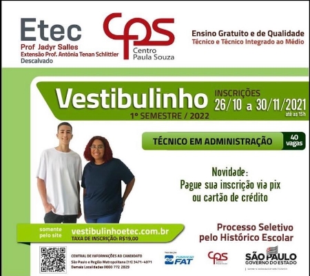 Inscrições para Processo Seletivo ETEC 2022 estão abertas em Descalvado