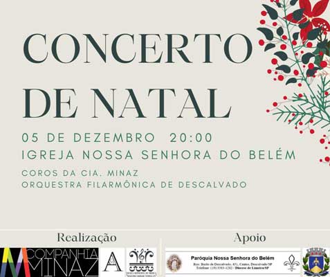 ‘Cia Minaz’ de Ribeirão Preto e Orquestra Filarmônica de Descalvado farão um Concerto de Natal na Igreja Matriz