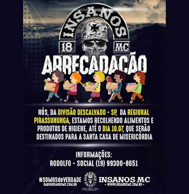 Parceria entre ‘Insanos Moto Clube’ e Fundo Social de Solidariedade promove ação em prol da Santa Casa de Descalvado