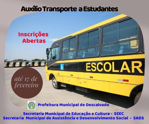 Estão abertas as inscrições para “Auxílio Transporte e Passe Escolar”