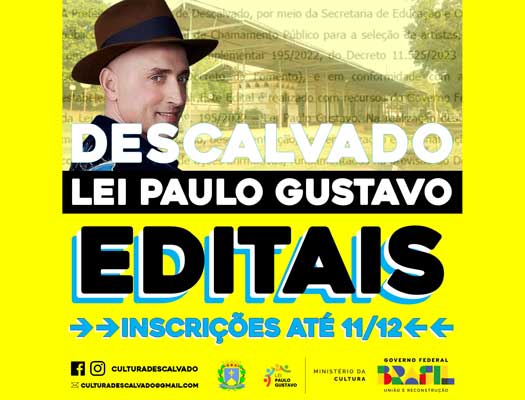 Prefeitura Municipal de Descalvado publica editais da Lei Paulo Gustavo