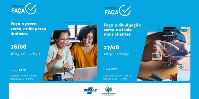 Foto: Cursos:
Faça o Preço Certo e Não Perca Dinheiro!
Faça a Divulgação Certa e Atraia Mais Clientes!