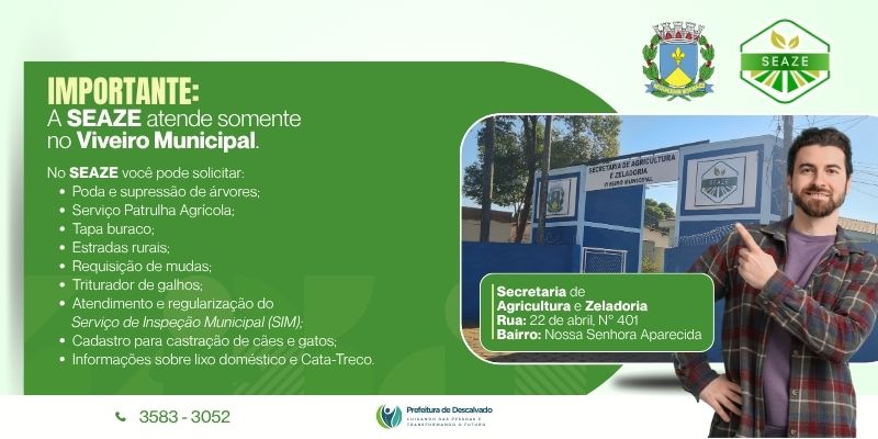 Foto: SEAZE realiza atendimentos exclusivamente no Viveiro Municipal