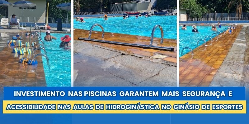 Foto: Investimentos nas piscinas garantem segurança e acessibilidade nas aulas de hidroginástica no Ginásio de Esportes