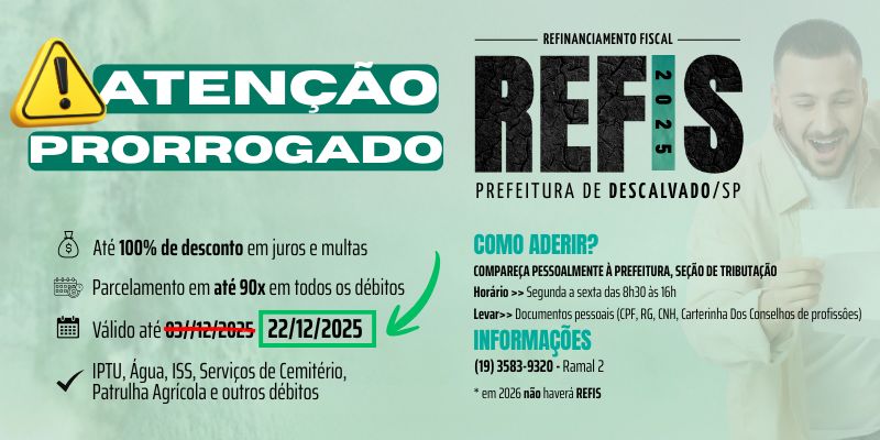 Foto: Atenção, Descalvado!
Está é a última oportunidade de deixar suas contas em dia.