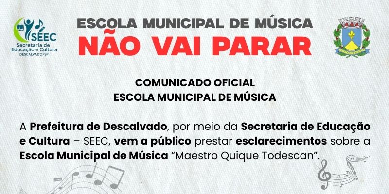 Foto: COMUNICADO OFICIAL – ESCOLA MUNICIPAL DE MÚSICA
