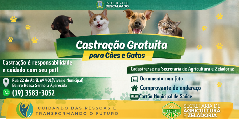Foto: Prefeitura de Descalvado oferece castração gratuita para cães e gatos