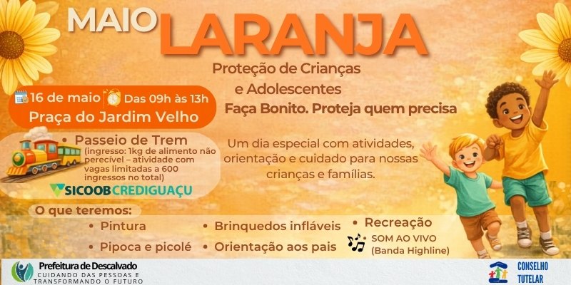 Foto: Maio Laranja: Prefeitura promove evento de conscientização e proteção às crianças e adolescentes