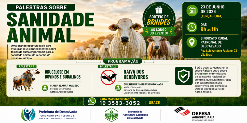Foto: Descalvado recebe palestras sobre Brucelose e Raiva dos Herbívoros voltadas à sanidade animal