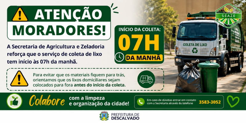 Foto: Coleta de lixo tem início às 7h: Prefeitura reforça orientação para que moradores coloquem os resíduos antes do horário da passagem