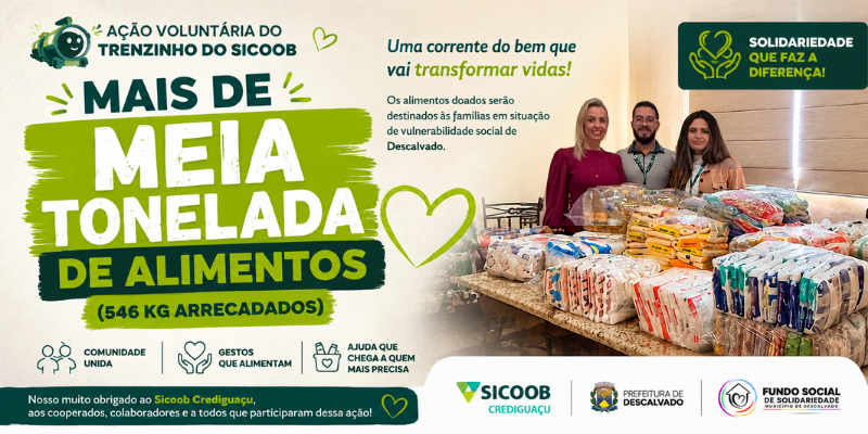 Foto: Solidariedade sobre trilhos: Trenzinho do Sicoob Crediguaçu arrecada mais de meia tonelada de alimentos para o Fundo Social de Descalvado