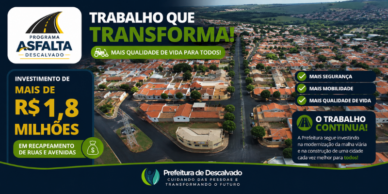 Foto: Programa Asfalta Descalvado conclui mais uma etapa com mais de 45 mil m² de recapeamento