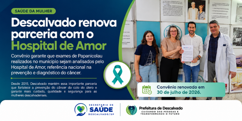 Foto: Descalvado renova parceria com o Hospital de Amor para prevenção ao câncer do colo do útero