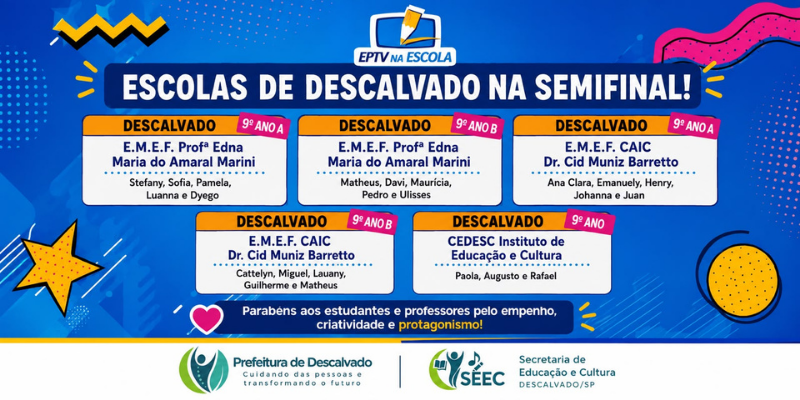 Foto: Estudantes de Descalvado avançam para a semifinal do projeto EPTV na Escola 2026