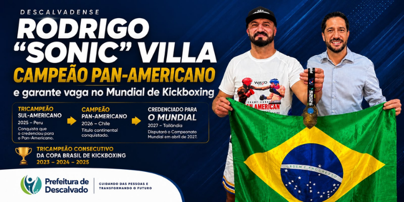 Foto: Descalvadense Rodrigo “Sonic” Villa é campeão Pan-Americano de Kickboxing e garante vaga no Mundial