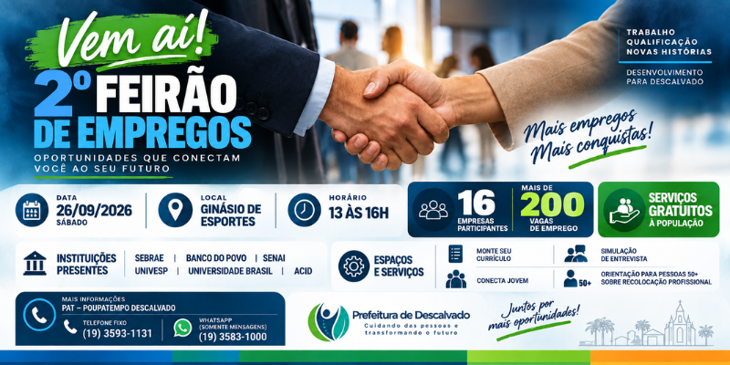 Foto: Descalvado realiza 2º Feirão de Empregos com mais de 200 vagas e serviços gratuitos à população